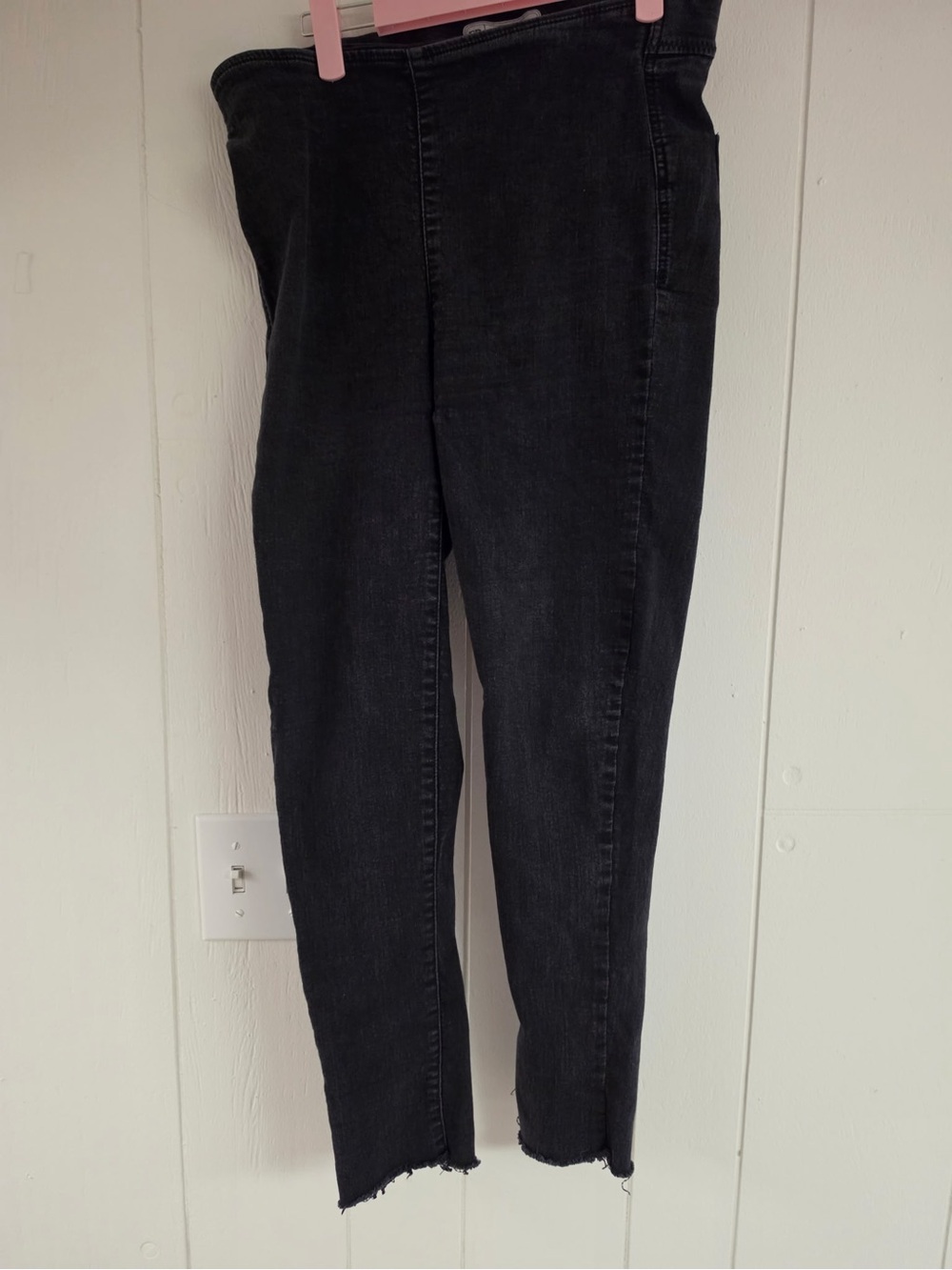 Free People Washed Black High-Rise Stretch Skinny Jeans with Raw Hem- Size 29